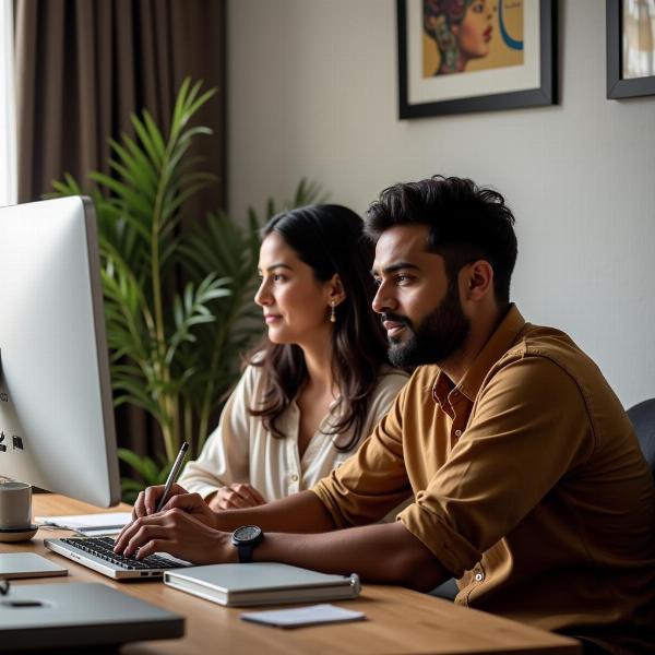 Modern Indian Couple Working from Home