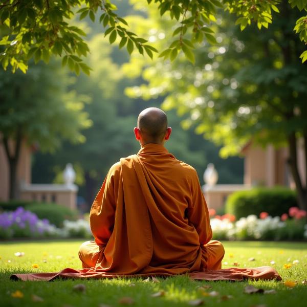 Monk Meditating in a Peaceful Garden