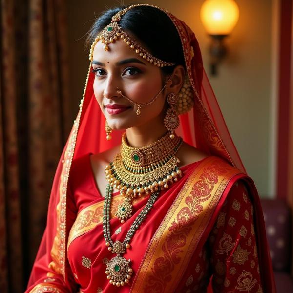 Bride in Traditional Red Nauvari Saree