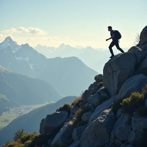 Man climbing a mountain