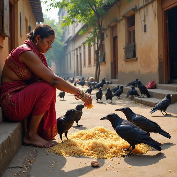 Offering Food to Crows in India