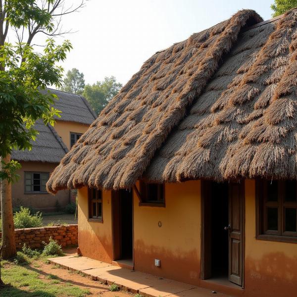 Olti on a Thatched Roof in a Village