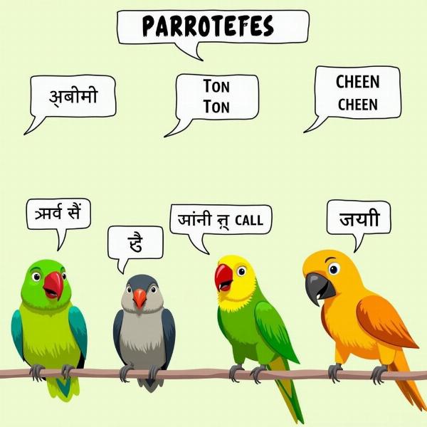 Hindi words for parrot sounds - Mithu, Ton Ton, Cheen Cheen