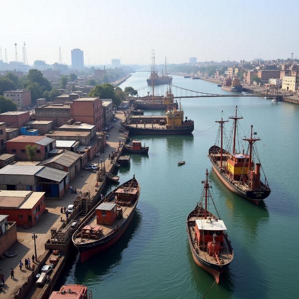 Overview of a bustling Indian port town