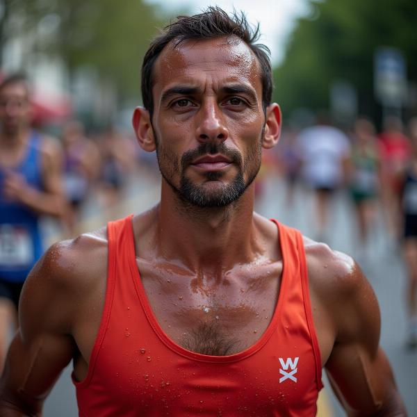 Marathon Runner Sweating Profusely