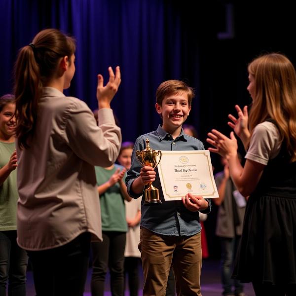 A proud student receiving an award