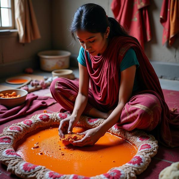 A traditional Indian dyer at work