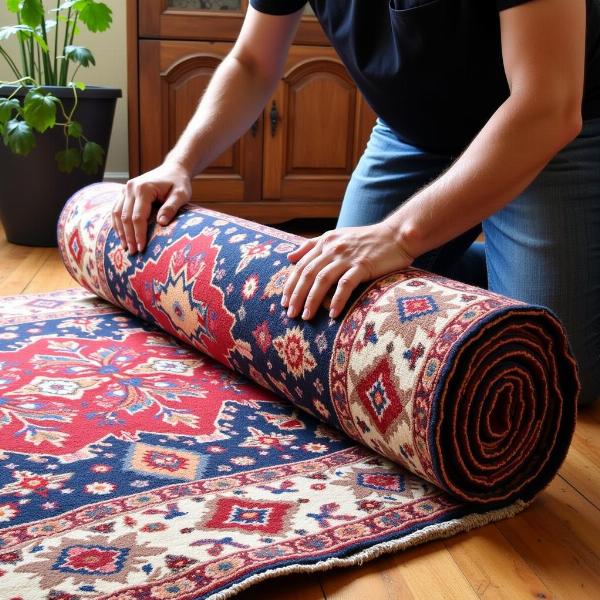 Rolling up a carpet