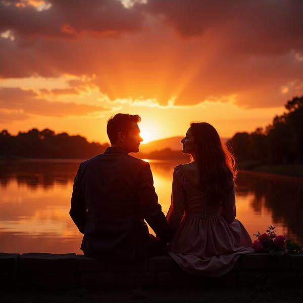 A romantic couple at sunset