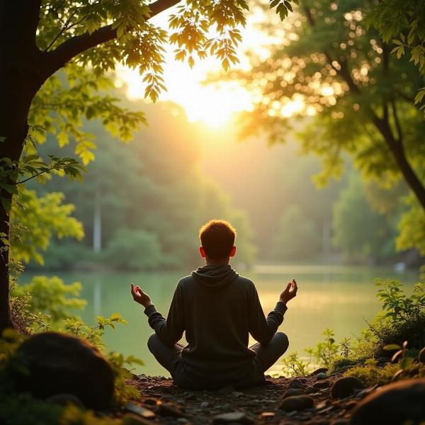 Meditating person finding inner peace