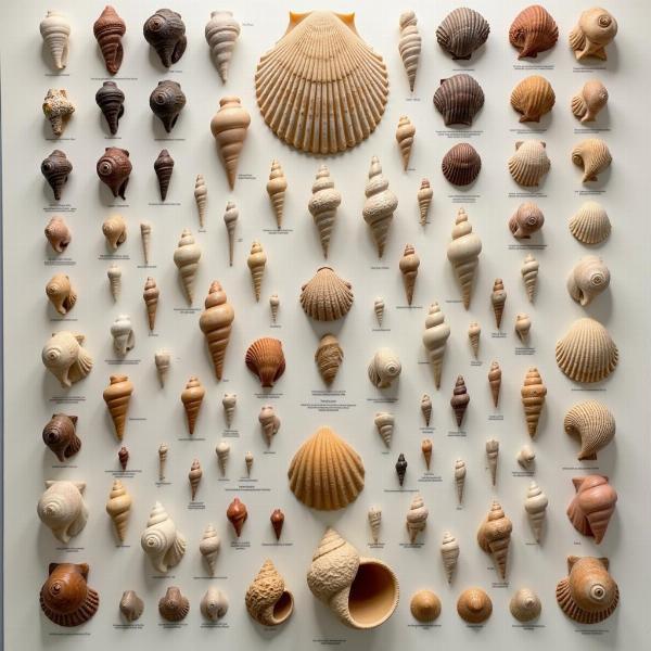 A collection of seashells on display