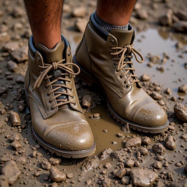 Mud-caked shoes