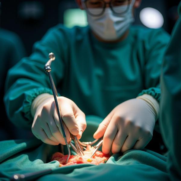 A skilled surgeon performing a complex operation