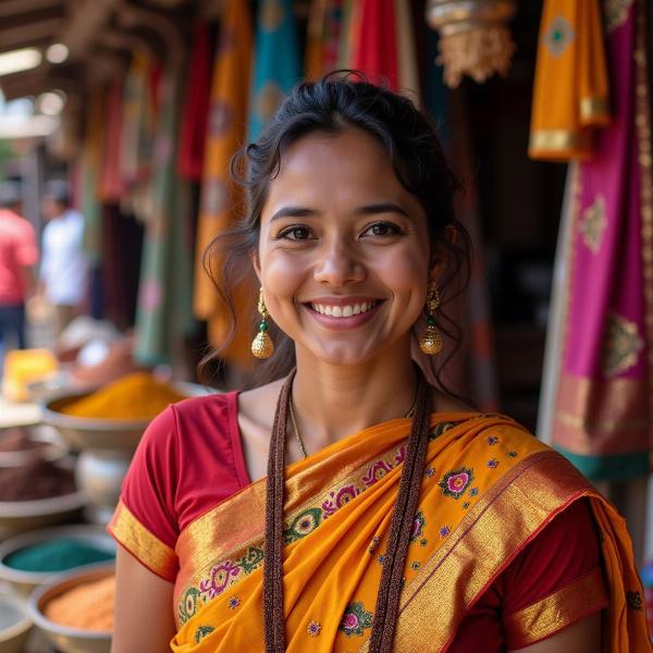 Smiling woman in traditional Indian clothing