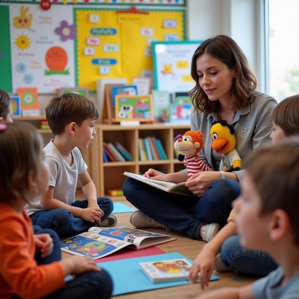 Teacher interacting with tiny tots in a classroom