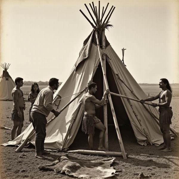 Tepee Construction by a Native American Tribe