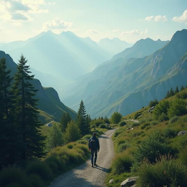 Lone Traveler on a Winding Path