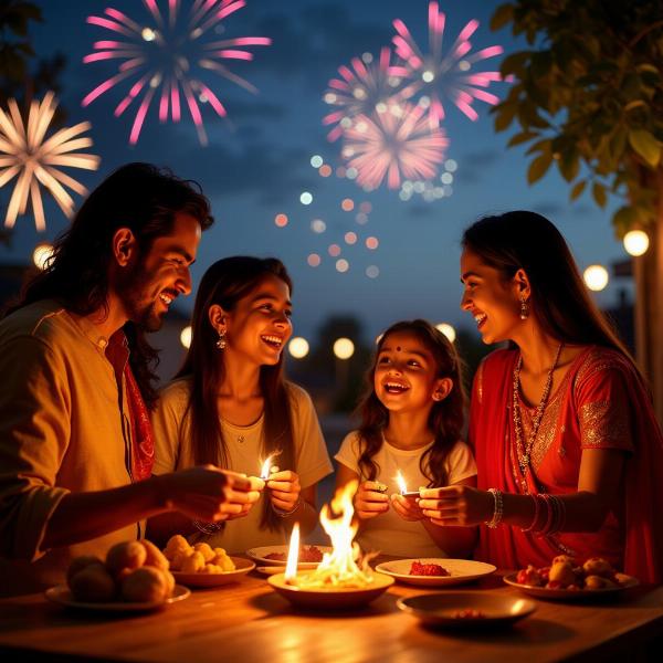 Family celebrating Diwali with joy and ullas