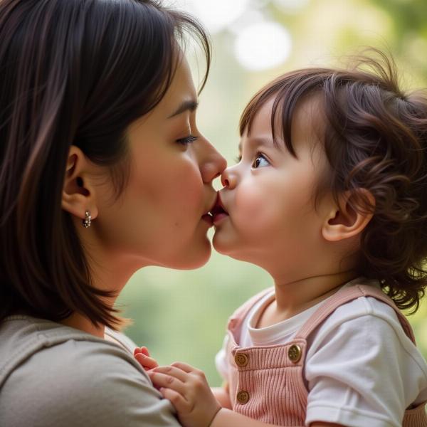 Vertical Lips Kiss Between Mother and Child