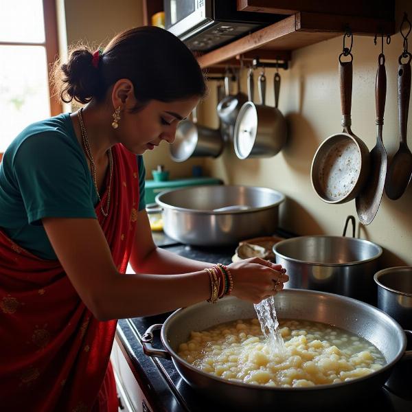 Washing Dishes in Indian Kitchen