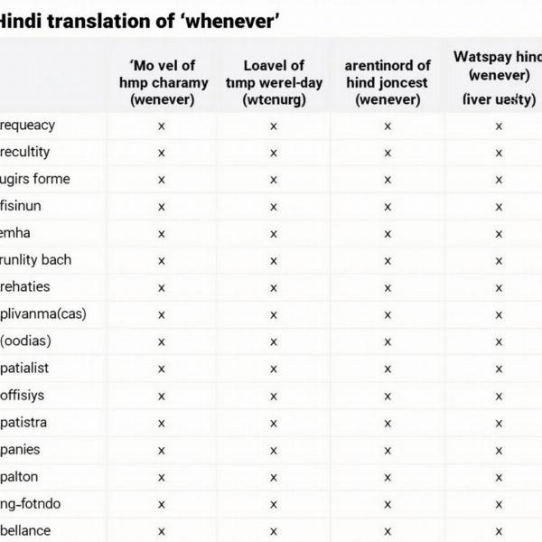 Chart showing different Hindi translations for "whenever"