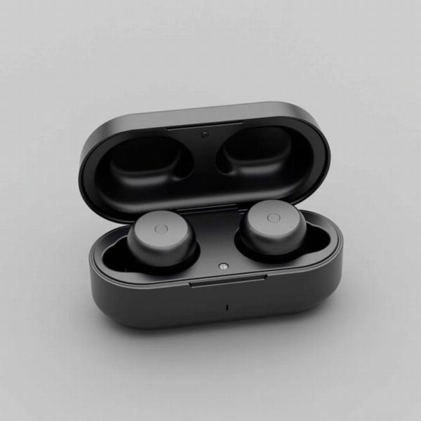 Wireless earbuds with charging case.