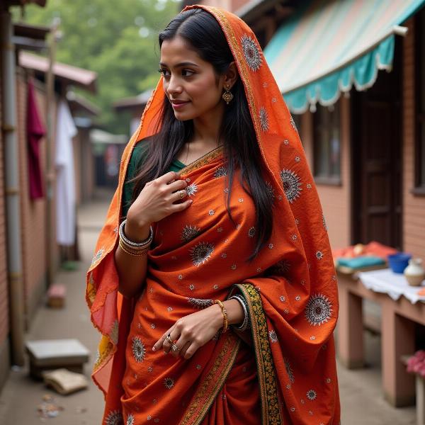 Woman wearing a traditional handwoven sari