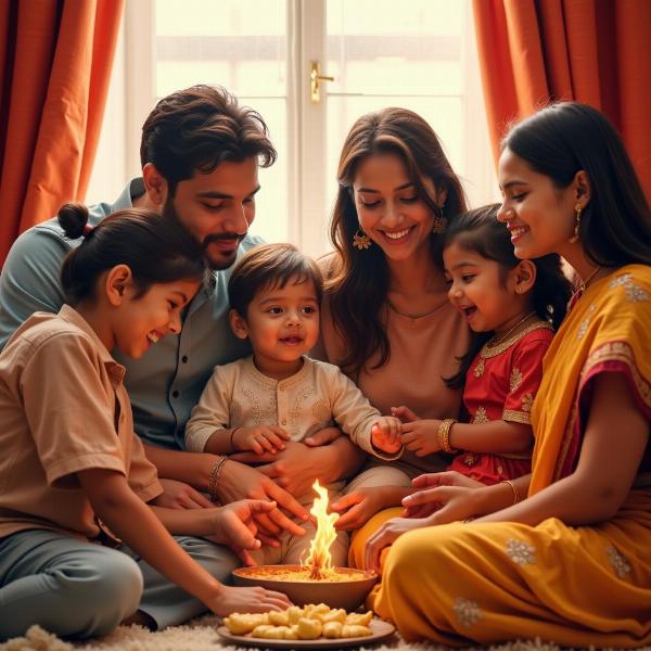 A modern Indian family celebrating a baby naming ceremony