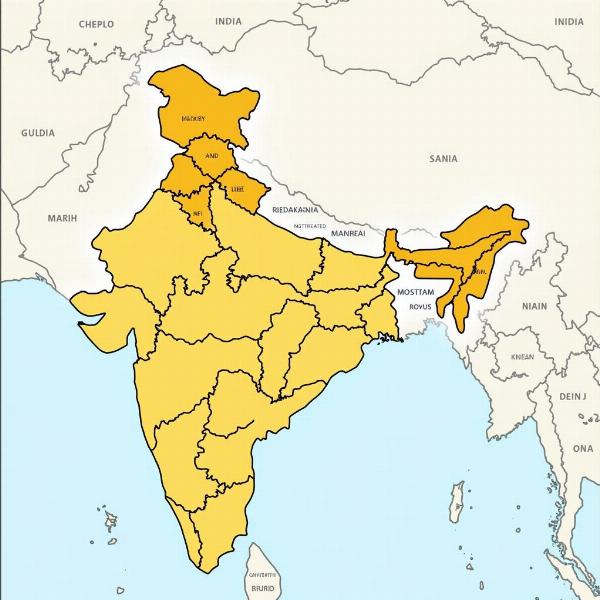 Map of India Highlighting its Vastness