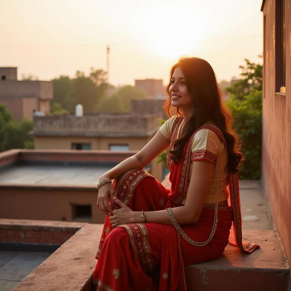 Woman Basking in Sunlight in India