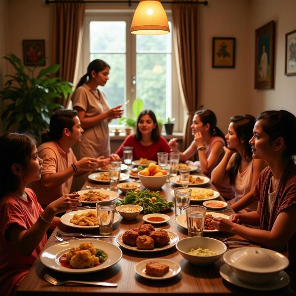 Family gathering before a meal