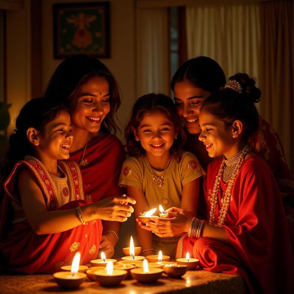 Family celebrating Diwali, expressing gratitude for Bhagwan ka uphar