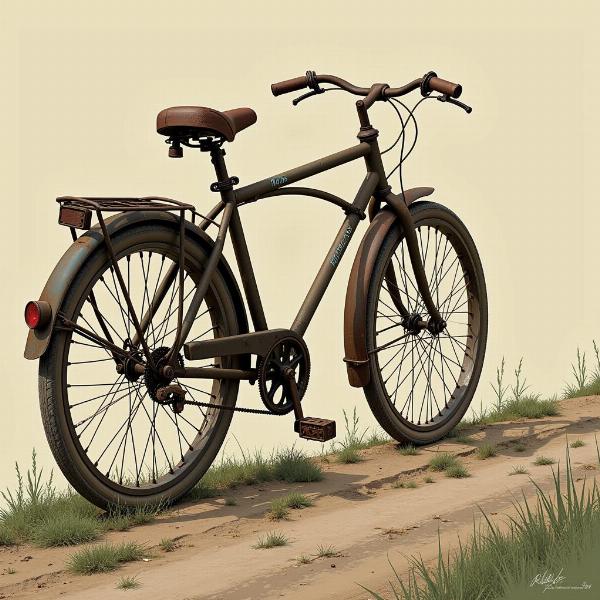 Old bicycle on a rough road