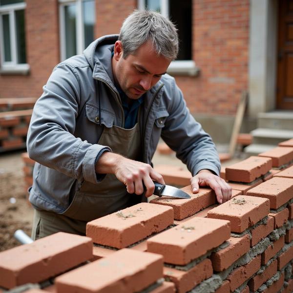 Bricklayer constructing a wall