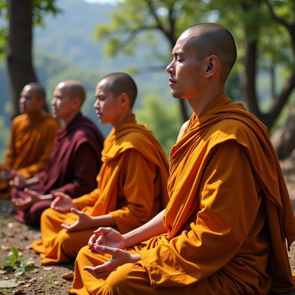 Buddhist Monks Meditating in India