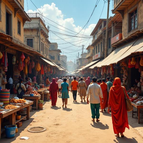 Busy Indian marketplace scene