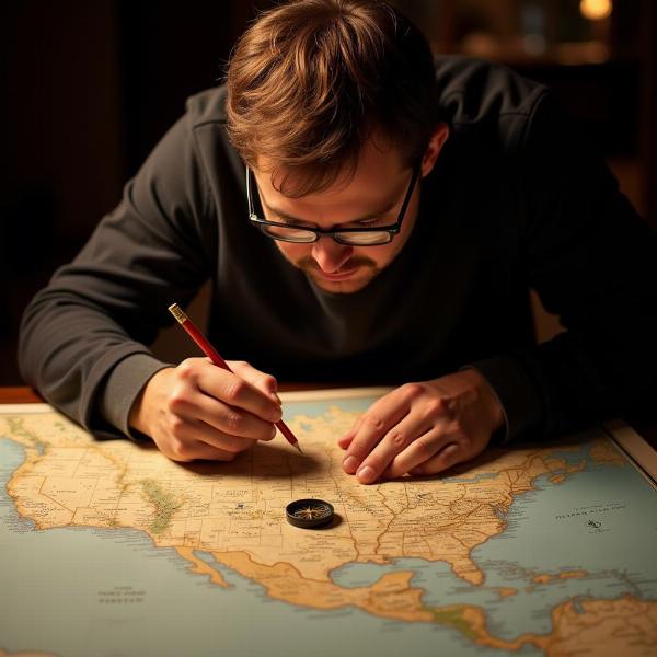 Man studying map closely