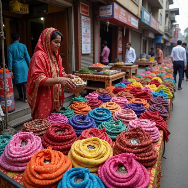 Indian street vendor selling colorful chhatas