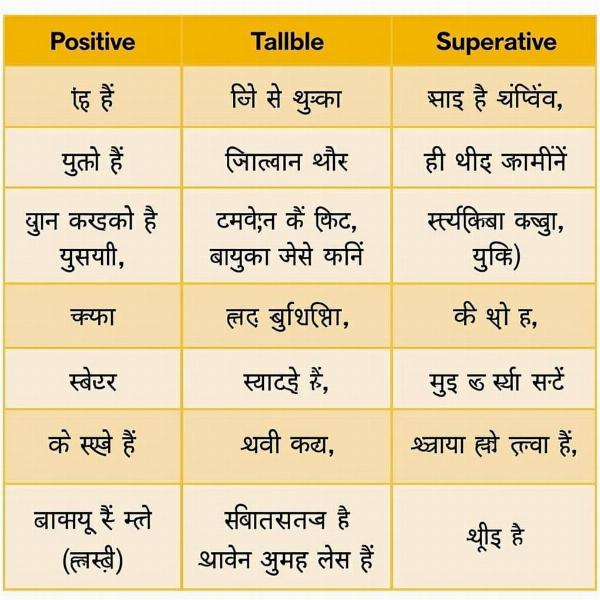 Comparison of Degrees in Hindi