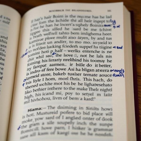 An open book with annotations