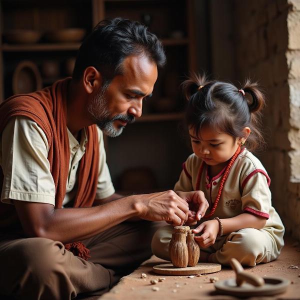 Father Teaching Child Indian Tradition