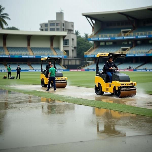 Ground Staff Drying Outfield