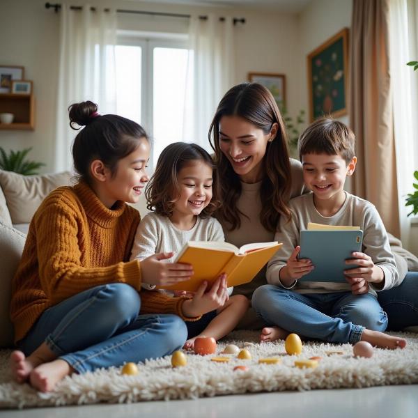 A happy family enjoying their time together in their home