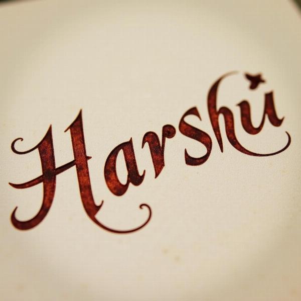 Sanskrit calligraphy depicting the name "Harshu" with a decorative border, highlighting its traditional roots.