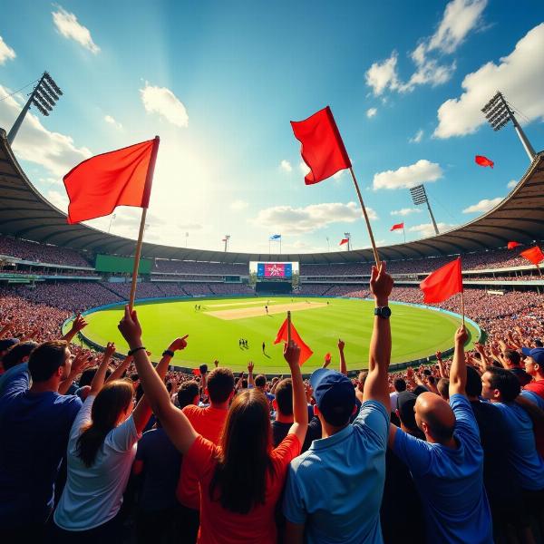 Cricket fans cheering enthusiastically