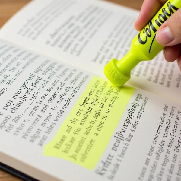 Highlighted text in a book