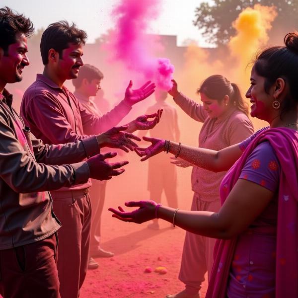 Holi Celebration with Colored Powders