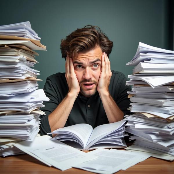 Frustrated person dealing with paperwork