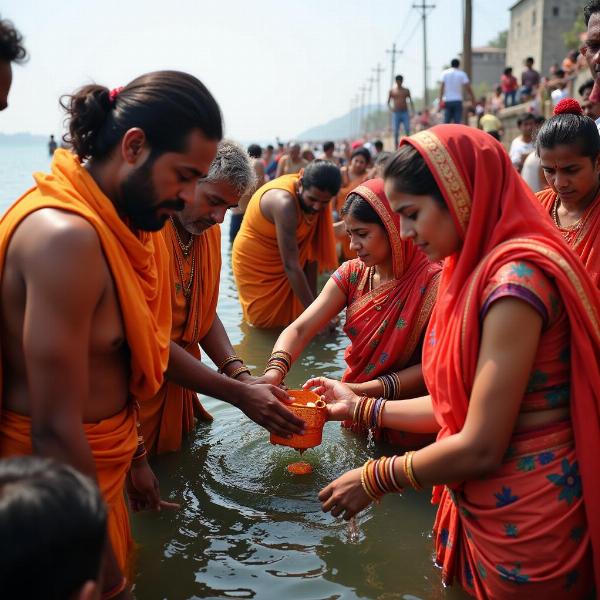 Immersing Asthi Kalash in Ganges River