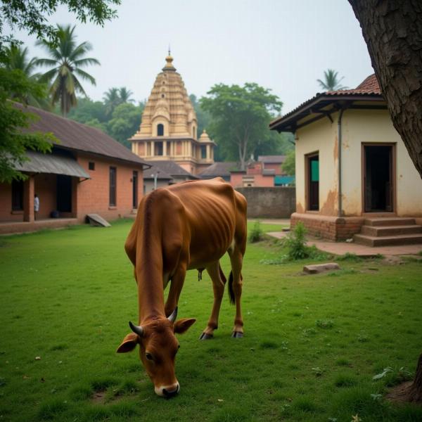 Cow Grazing in Indian Village